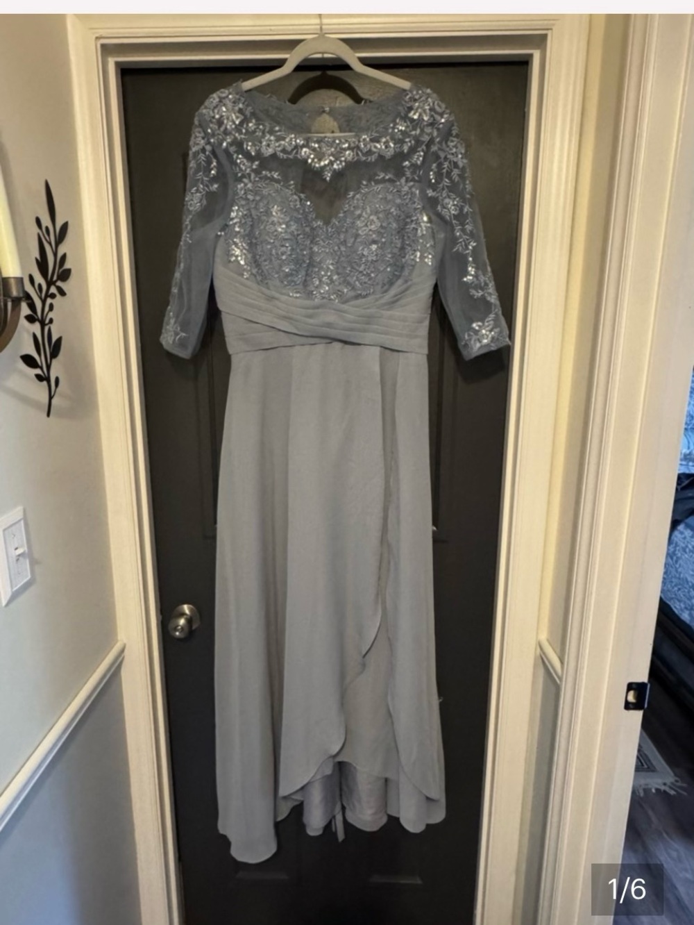 Elegant Lace-Embellished Light Blue Evening Dress